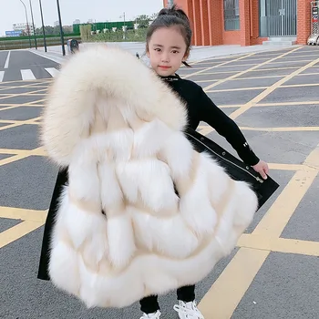 2020 Moda de iarna pentru Copii Faux Haină de Blană de Vulpe Copil Baieti haine Fete Haine cu Glugă Groasă Sacou Cald Îmbrăcăminte exterioară Hanorac snowsuit