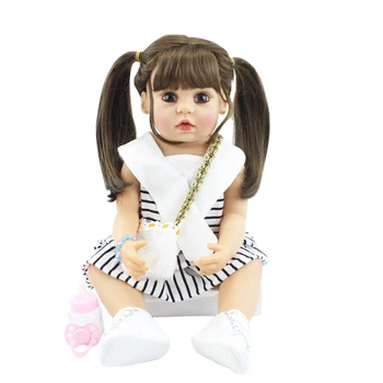 55cm Plin de Silicon Baby Renăscut Păpușă Jucărie Pentru Fete Vinil Nou-Născuți Dress Up Părul Lung Drăguț Boneca Bebe Printesa Cadou de Ziua de nastere