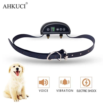 AHKUCI Formare de Câine de Companie Guler Piele Reglabil Electric de Nivel Static Șoc Vibrații Impermeabil Reîncărcabilă Anti Coaja Dispozitiv