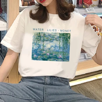 Alb pentru Femei T-shirt NUFERII lui MONET Amuzant Tricou de Vara pentru Femeie Supradimensionate Vrac Desene animate Ulei Harajuku O-gât Femeie T-shirt
