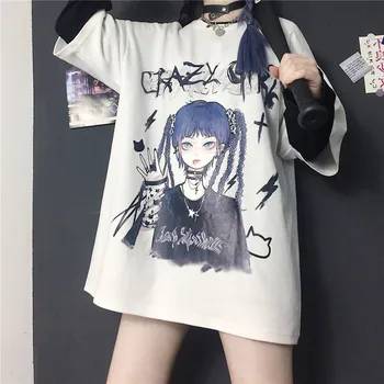 Amuzant Rece De Vara Femei Kpop Tricouri Negre Harajuku Tricou Streetwear Desene Animate Doamnelor Liber Fata De Japonia Topuri Casual Amine Tricou