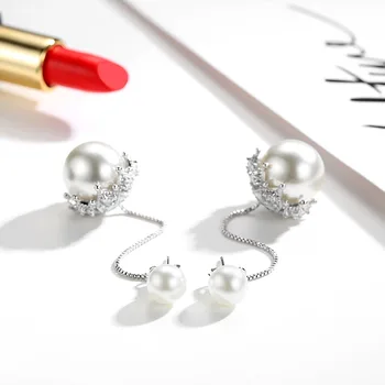 Argint 925 moda pearl cristal cercei lungi doamnelor'stud cercei bijuterii cadou de Ziua Îndrăgostiților ieftine