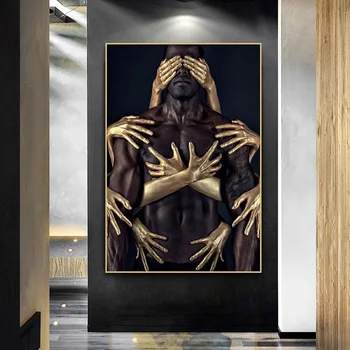 Arta africană Aur Negru Nud Om Panza Pictura Modernă, Arta de Perete Postere si Printuri Panza Imaginile pentru Camera de zi Decor de Perete