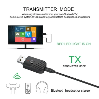 Bluetooth 5.0 Adaptor AUX Audio Receptor-Transmițător 2 IN 1, 3.5 mm Jack Adaptor Wireless Cu LED-uri Pentru TV Căști PC Calculator Masina