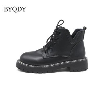 BYQDY de Iarnă Scurt de Pluș Cald Cizme de Zapada Femeie Pantofi Rotund Toe Glezna Cizme Platforma de 2CM Cizme de Cauciuc Unic Piele Neagra Catarama
