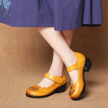 CEYANEAO piele de Vacă Flori Femei Pantofi 2019 primăvară ComfortableNon-alunecare Moda Pantofi din Piele Pantofi cu Tocuri Înalte 4CmE1520
