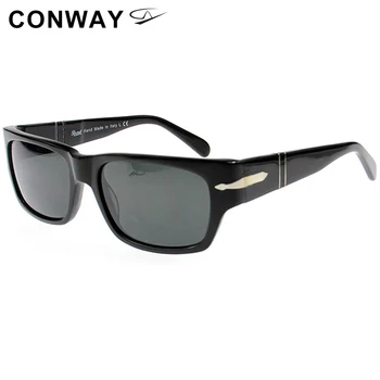 Conway Retro Design de Brand de ochelari de Soare pentru Barbati Tocilar Pătrat Ochelari de Soare Personale Acetat Cadru Larg pentru Cap Mare, Negru, Havana