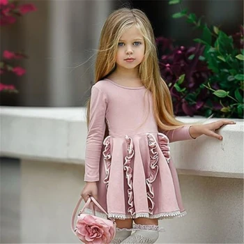 Copilul fetita din bumbac roz cu maneci lungi rochie casual copil fata rochie de primăvară