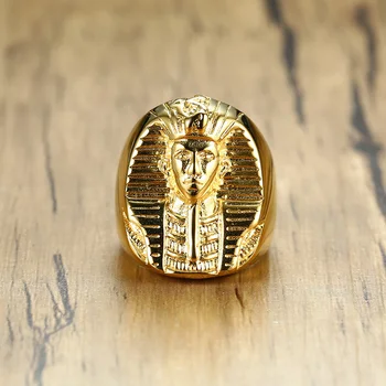 Culoare auriu Antic Misterios Faraon Egiptean Inel Rock Punk din Oțel Inoxidabil Barbati Pecete Bling Ring pentru Bărbați Bijuterii Deget