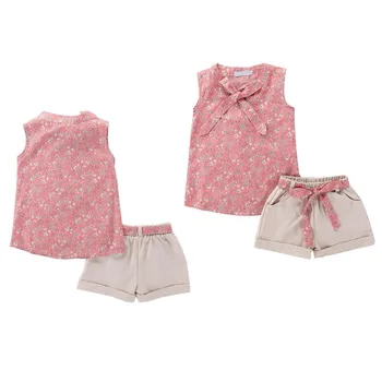 De vară pentru Copii Fete Fata Floral Bowknot fără Mâneci Top + pantaloni Scurți Pantaloni Casual, Seturi pentru Copii Fete 1-6M Noi