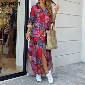 Femei rochie de Primavara Toamna Sundress Vintage Maneca Lunga Tipărite Petrecere Maxi Rochie Lunga 2021 VONDA Epocă Mozaic Vestidos