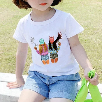 Fetita Tricou Mai buni Prieteni de Imprimare Topuri Haine Copii Amuzant tricou Rotund Gat Alb Tricou Copii fetite Tricou