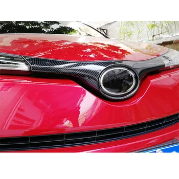 Fibra de Carbon Stil ABS Auto Capota Fata Grătar Grila Acoperi Logo-ul Trim Accesorii Pentru Toyota CHR 2016 2017 2018 Crom Styling