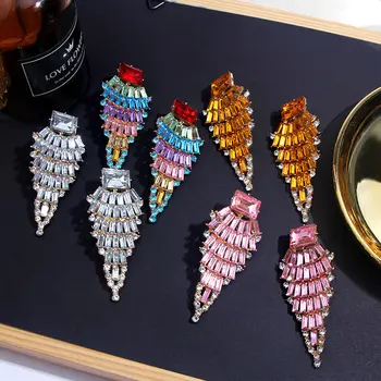 Flatfoosie De Lux Colorate De Cristal Cercei Stud Pentru Femei Geometrice Elegant Declarație Cercei Mireasa Moda Bijuterii