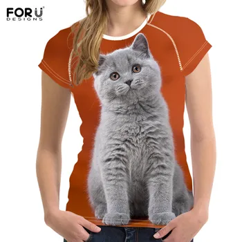 FORUDESIGNS British Shorthair Femei T Shirt Girls Casual Acasă Poarte tricouri de Vară Mâneci Scurte 3D Animal Print Topuri Tricou
