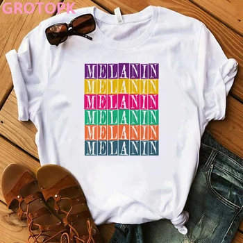 Harajuku Melanina Poppin Fata Negru Magic T-shirt Gotic Vintage pentru Femei T-shirt Amuzant Fată de culoare de Imprimare Stil coreean de Top de sex Feminin