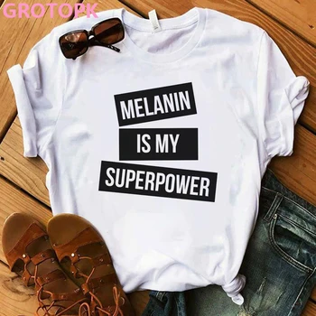 Harajuku Melanina Poppin Fata Negru Magic T-shirt Gotic Vintage pentru Femei T-shirt Amuzant Fată de culoare de Imprimare Stil coreean de Top de sex Feminin