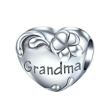 Hot Nou Argint 925 Bunica Farmecele de Flori în formă de Inimă Margele Diy Bijuterii se Potriveste Pandora Bratari Bunica Cadou