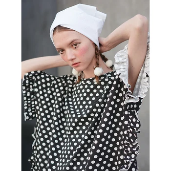 Imakokoni rochie polka dot design original sălbatice liber de mari dimensiuni mediu și lung cu mânecă scurtă de vară de sex feminin 192593