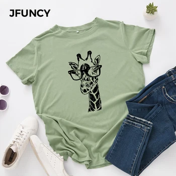JFUNCY Plus Dimensiune Giraffe Print pentru Femei T-shirt Femei Maneci Scurte Tee Topuri Femei Casual Tricou de Vară 2020 Bumbac Tricou