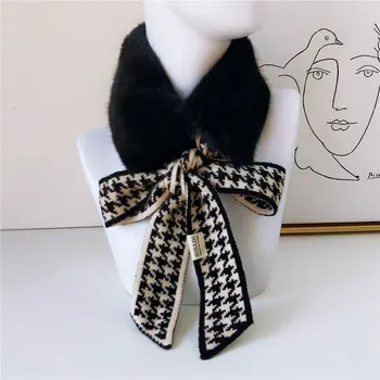 Kasure Noua Moda Faux Blana De Iepure Cu Guler Esarfa Pentru Femei De Iarnă Caldă Slab Cravată Tricotate Pentru Femei Toba De Eșapament