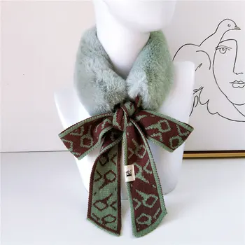 Kasure Noua Moda Faux Blana De Iepure Cu Guler Esarfa Pentru Femei De Iarnă Caldă Slab Cravată Tricotate Pentru Femei Toba De Eșapament
