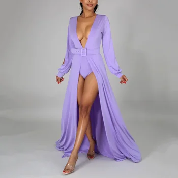 Rochie eleganta Femei Pentru Nunta Pary Lung Mov Adânc v Gâtului Etaj Lungime Split Sexy la masa de Seară, de Noapte Vestidos Mujer 2020