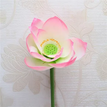 Simt simulare frunze de lotus flori artificiale cu polul lotus acasă apă de suprafață iaz decorativ DIY fals flori, plante Verzi