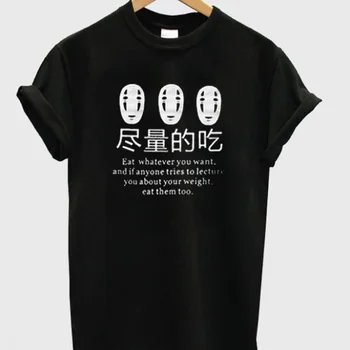 Tee Topuri Anime Japonez Mânca Tot Ce Vrei Zicale Amuzante T-Shirt Femei Harajuku Casual Negru