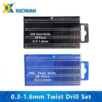 Twist Drill Bit Setat 0.3-1.6 mm din Oțel de Mare Viteză Mini Foraj Biți 20buc Kit de Mână burghie Pentru Lemn, Metal Tool Hole Cutter