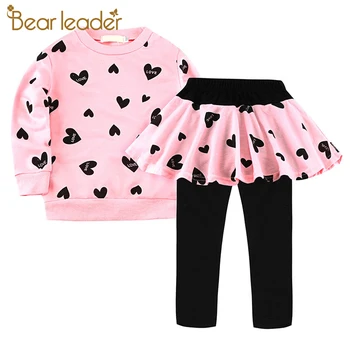 Ursul Liderul Copii Fete de Moda Casual de Îmbrăcăminte Seturi de 2 BUC Maneca Lunga Print Jachete și Mozaic Pantaloni Fete Haine de Toamna