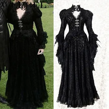 WEPBEL Doamnelor de Epocă în Stil Gotic Dress Etaj Lungime Femeile Cosplay Rochii Retro Lung Medieval Curtea Rochie