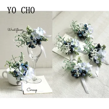 YO CHO Royal Blue Rose Corsaj de mână Brățară de Mână Flori Brosa Petrecere de Mireasa de Bal Decor Nunta Fotografie de Recuzită Boutonniere