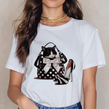 În 2020, Noi Femeile harajuku kawaii Cat de Imprimare Tricou ropa mujer tricouri Tricouri de animale Drăguț Grafic de sex Feminin Camasi casual Streetwear