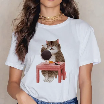 În 2020, Noi Femeile harajuku kawaii Cat de Imprimare Tricou ropa mujer tricouri Tricouri de animale Drăguț Grafic de sex Feminin Camasi casual Streetwear